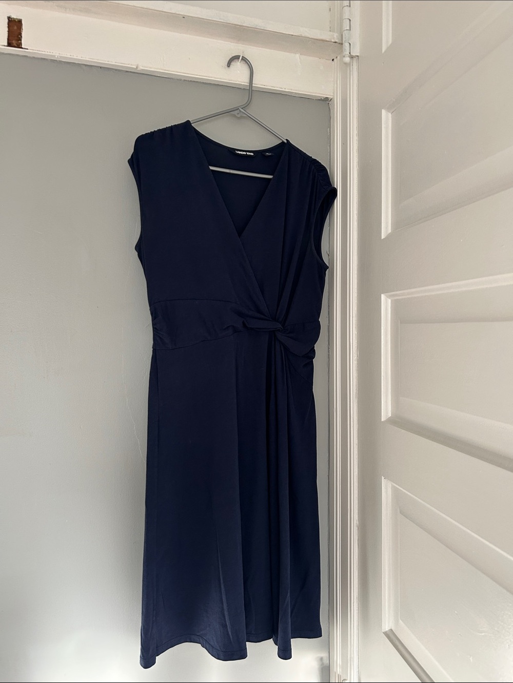Lands' End Navy Wrap Midi Dress with Side Knot